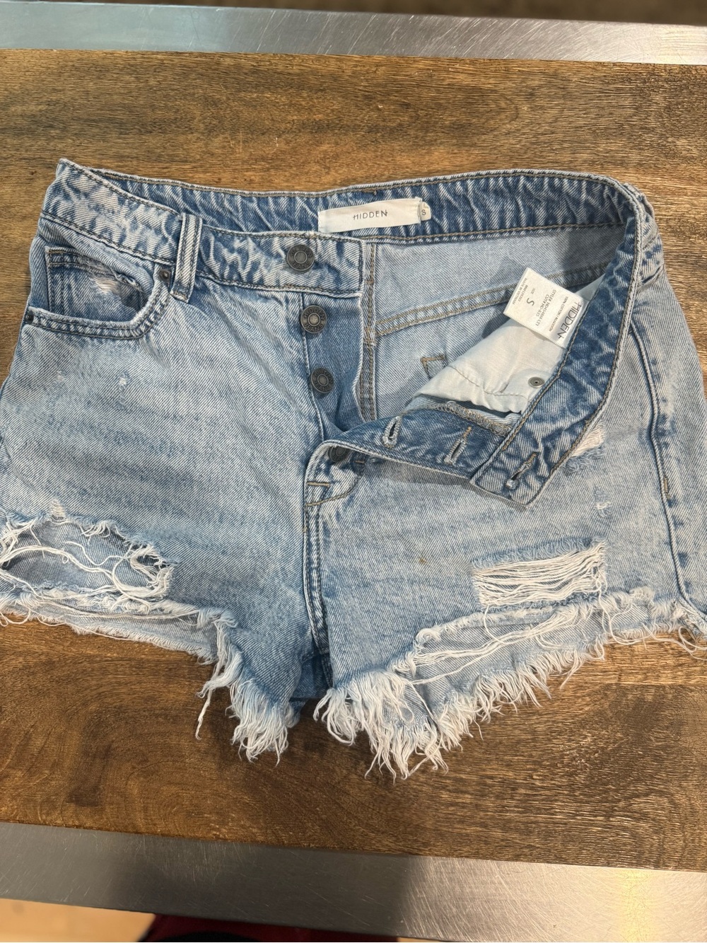 Hidden Women's Light Blue Distressed Jean Shorts